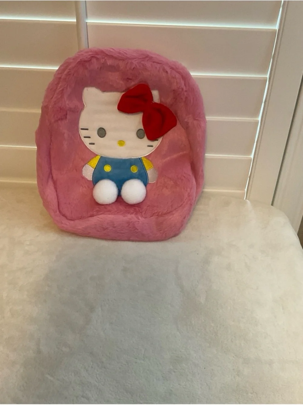 Hello Kitty Pink Plush Backpackwith Red Bow and Blue Outfit